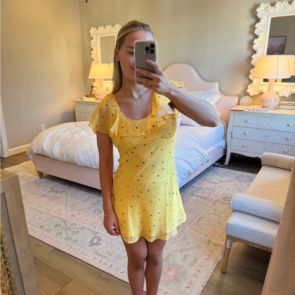 Realisation Par Yellow Polka Dot Mini Dress (THE BIRDIE - COLOR: JUNIPER)